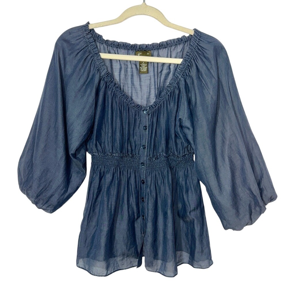 Anthropologie Fei womens‎ sz 4 Peasant Cotton/Silk blend blouse scoop neck sheer